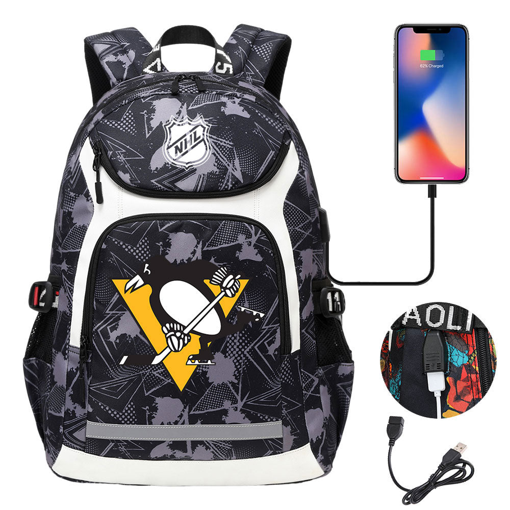 Pittsburgh Penguins Hockey League Backpack School Notebook Travel Bags With USB