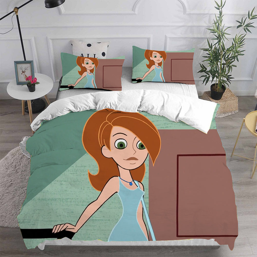 Kim Possible Cosplay Bedding Set Duvet Cover Pillowcases Halloween Home Decor