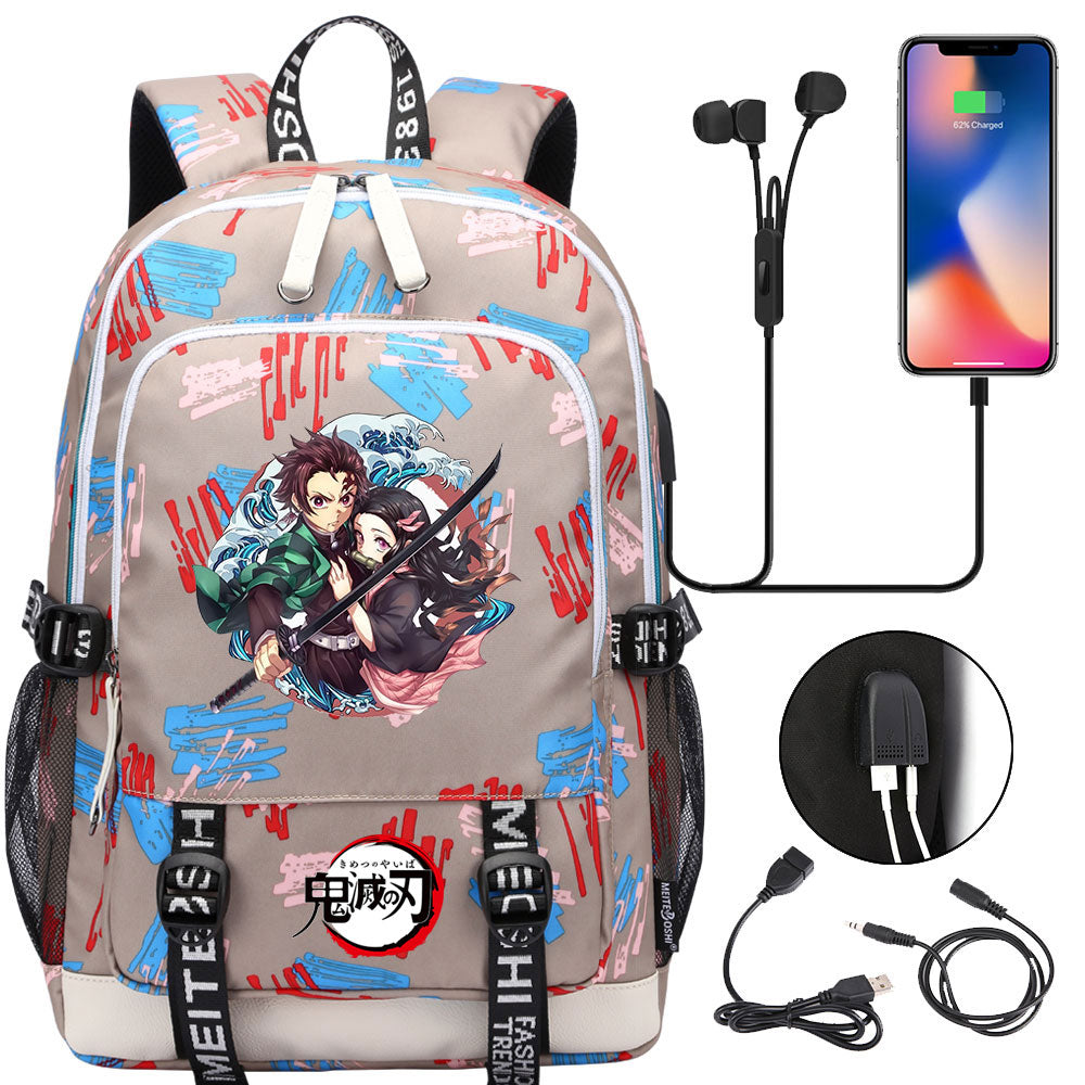 Demon Slayer Kimetsu No Yaiba USB Charging Backpack School Note Book Laptop Travel Bags
