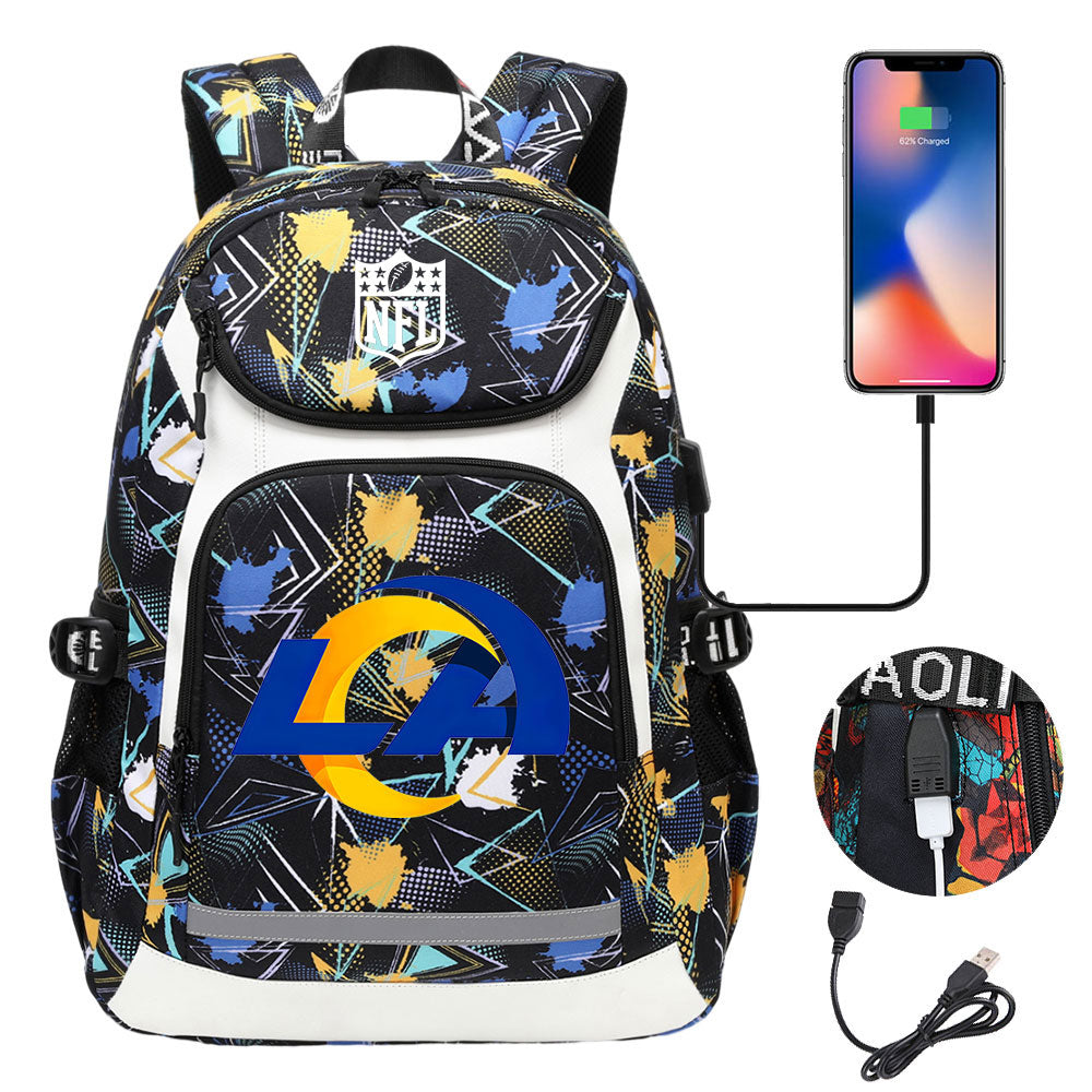 Los Angeles Rams Football Rugby Backpack School Notebook Travel Bags With USB
