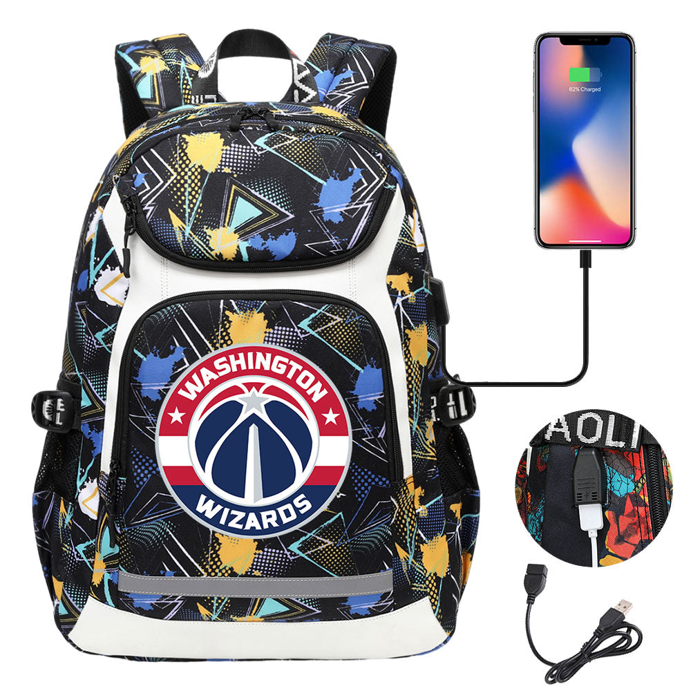 Washington Wizards Backpack School Notebook Travel Bags With USB