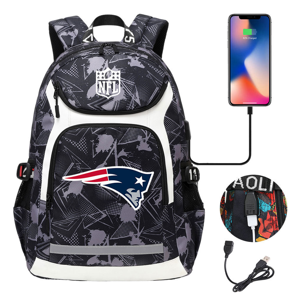 New England Patriots Football Rugby Backpack School Notebook Travel Bags With USB