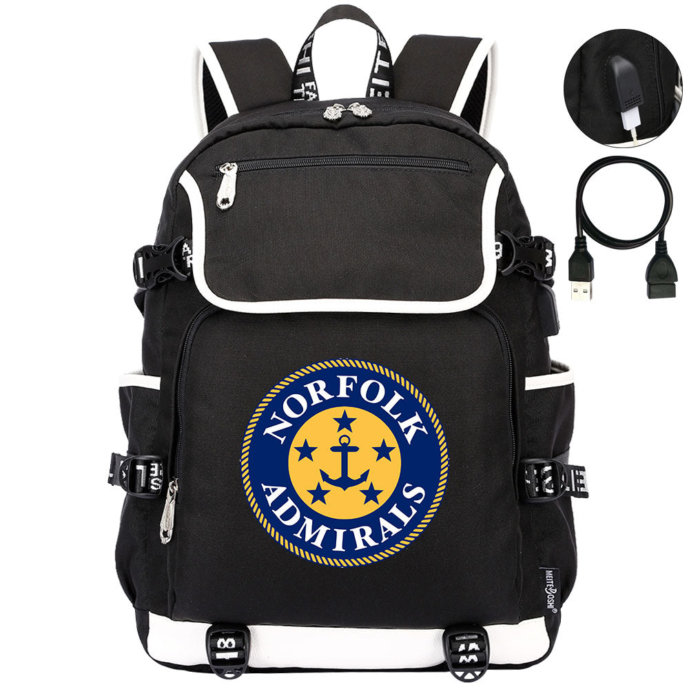 Norfolk Admirals Hockey League Backpack School Notebook Travel Bag