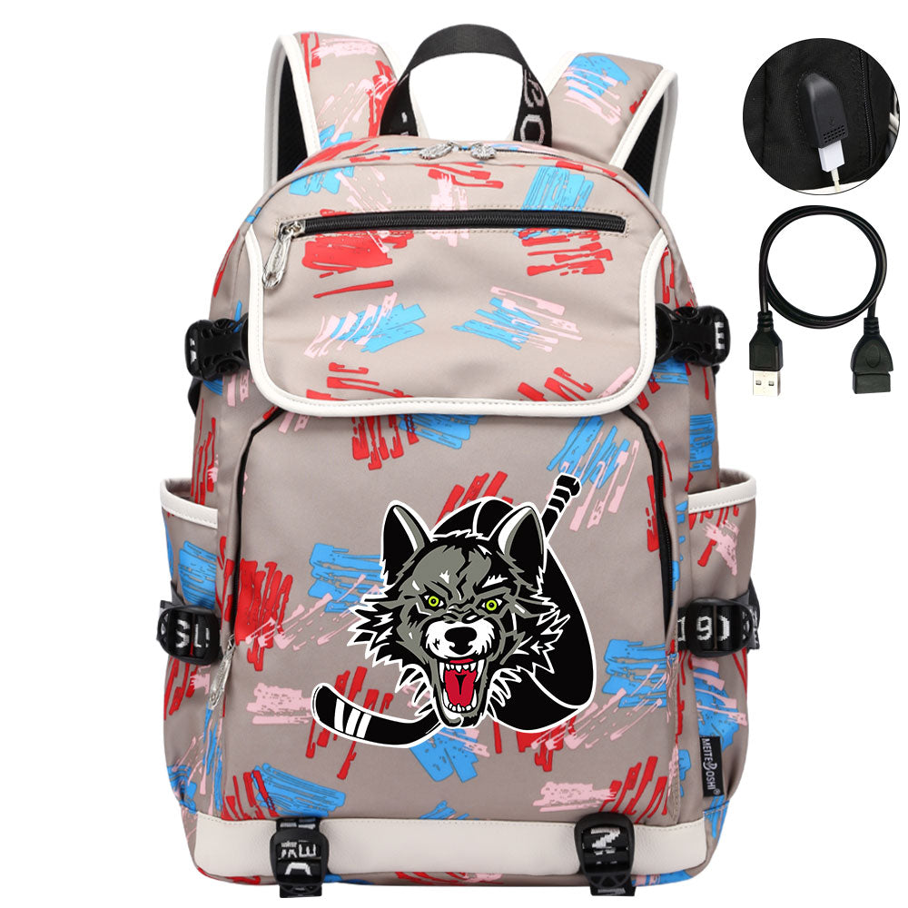 Chicago Wolves Hockey League Backpack School Notebook Travel Bag