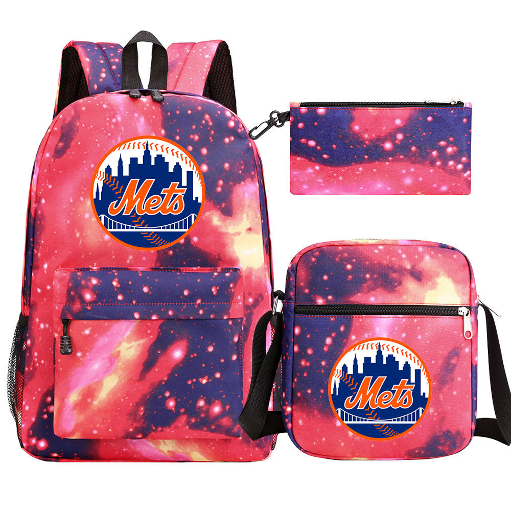 New York Mets Baseball School Backpack Shoulder Bag Pencil Bags 3pcs Set