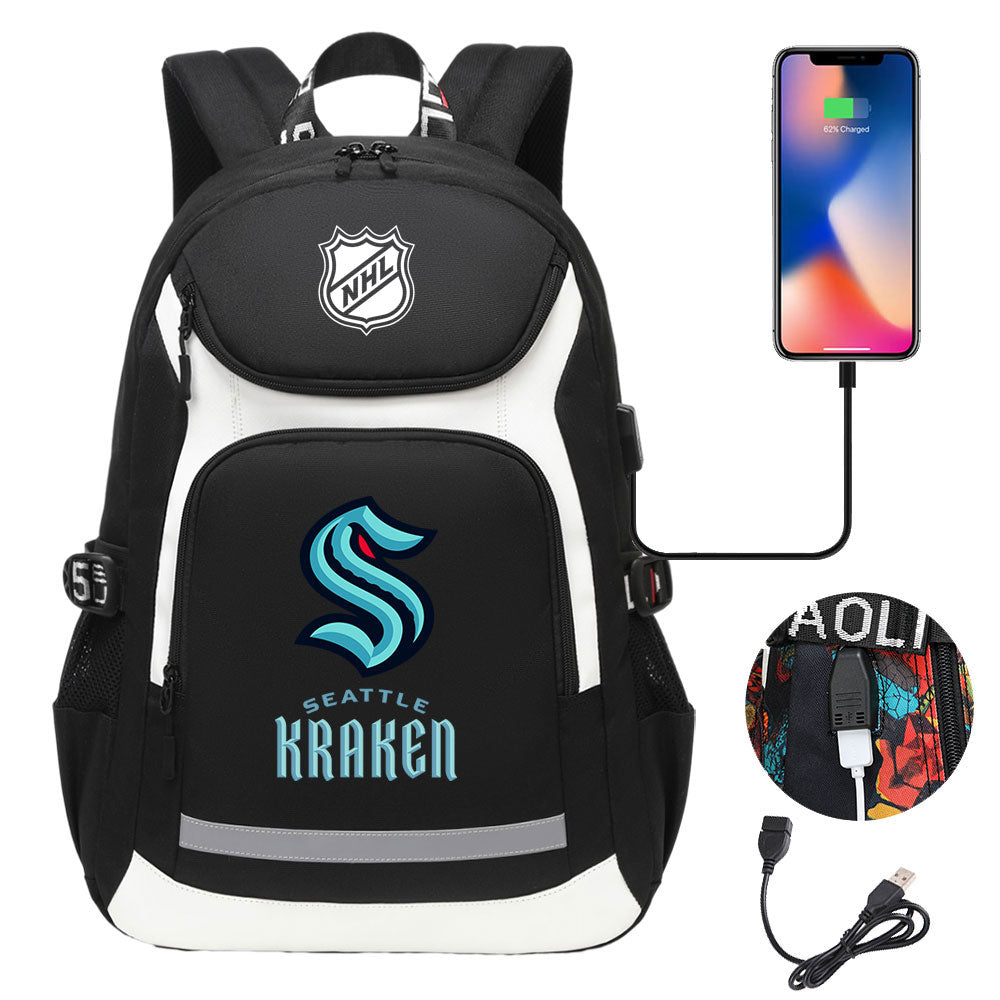 Seattle Kraken Hockey League Backpack School Notebook Travel Bags With USB