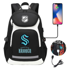 Seattle Kraken Hockey League Backpack School Notebook Travel Bags With USB