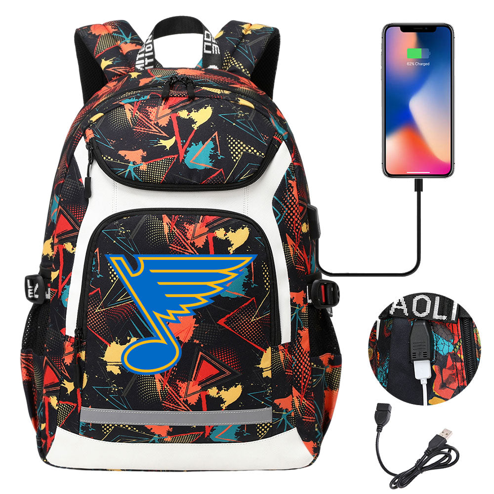 St Louis Blues Hockey League Backpack School Notebook Travel Bags With USB