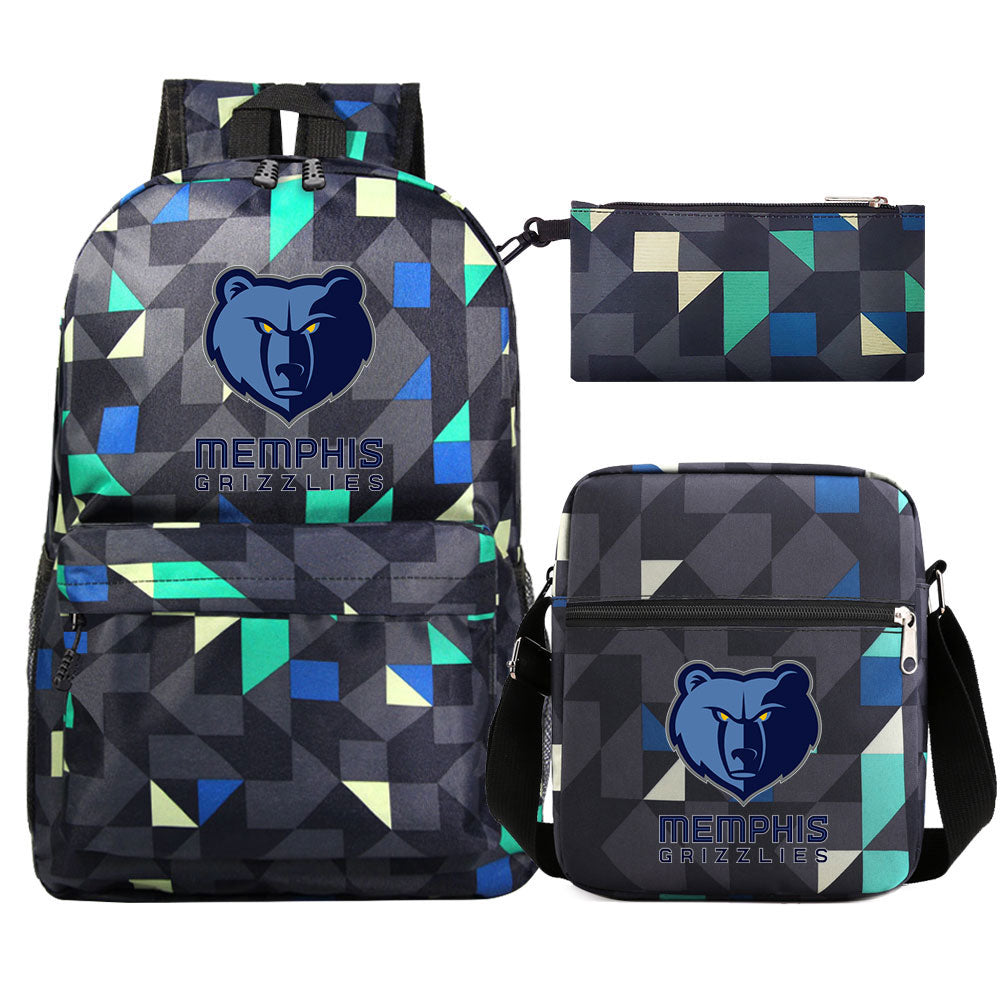 Memphis Grizzlies Basketball School Backpack Shoulder Bag Pencil Bags 3pcs Set