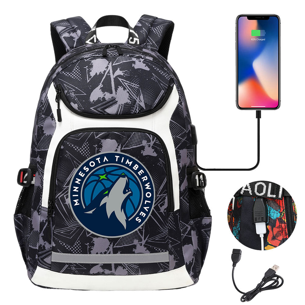 Minnesota Timberwolves Backpack School Notebook Travel Bags With USB