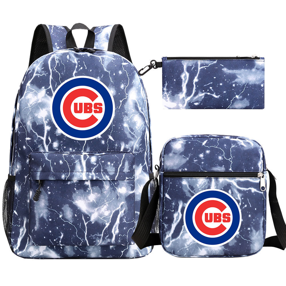 Chicago Cubs Baseball School Backpack Shoulder Bag Pencil Bags 3pcs Set