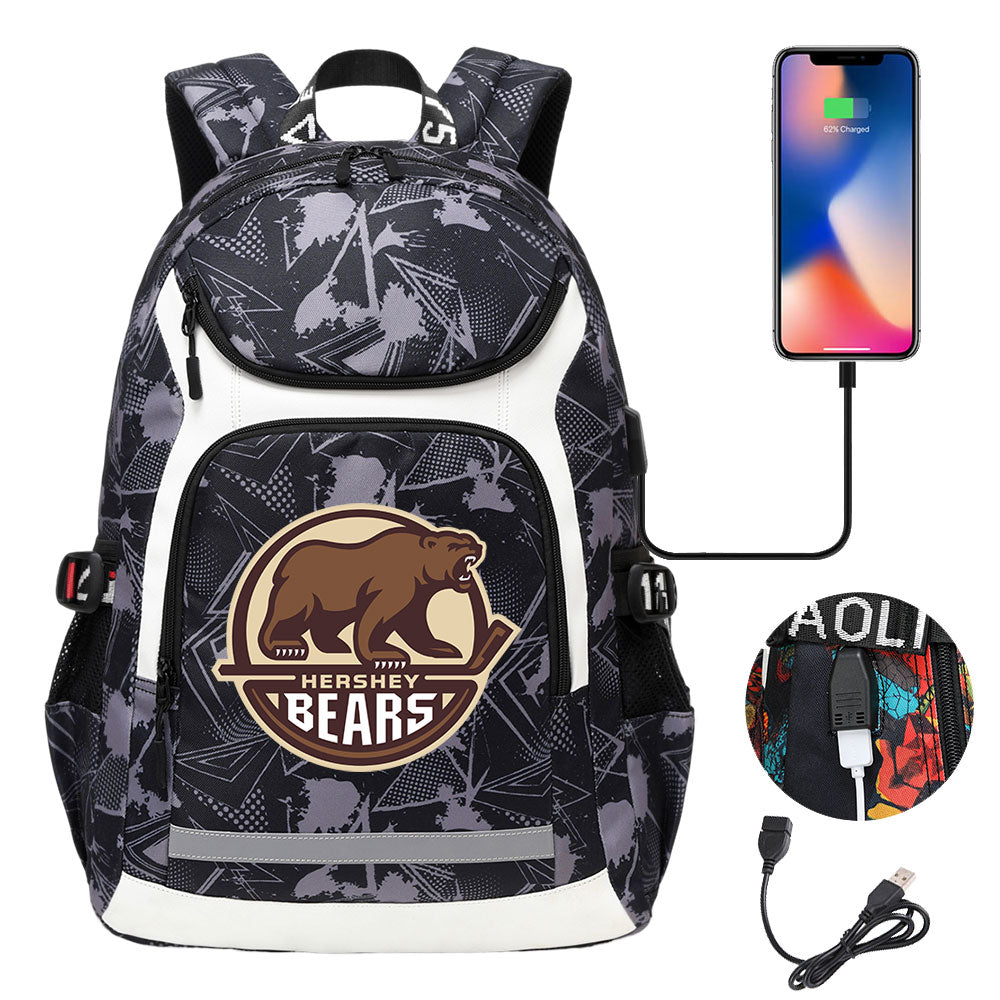 Hershy Bears Hockey Backpack School Notebook Travel Bags With USB