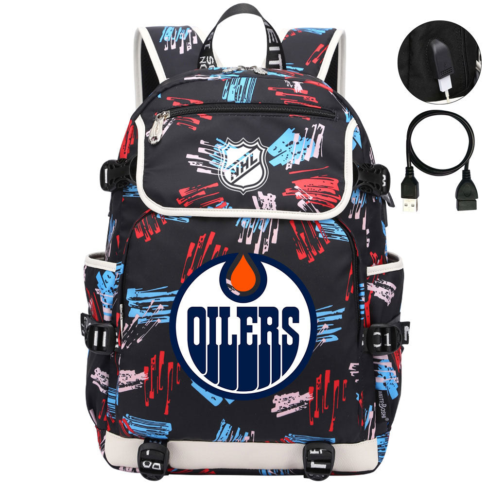 Edmonton Oilers Hockey League Backpack School Notebook Travel Bag