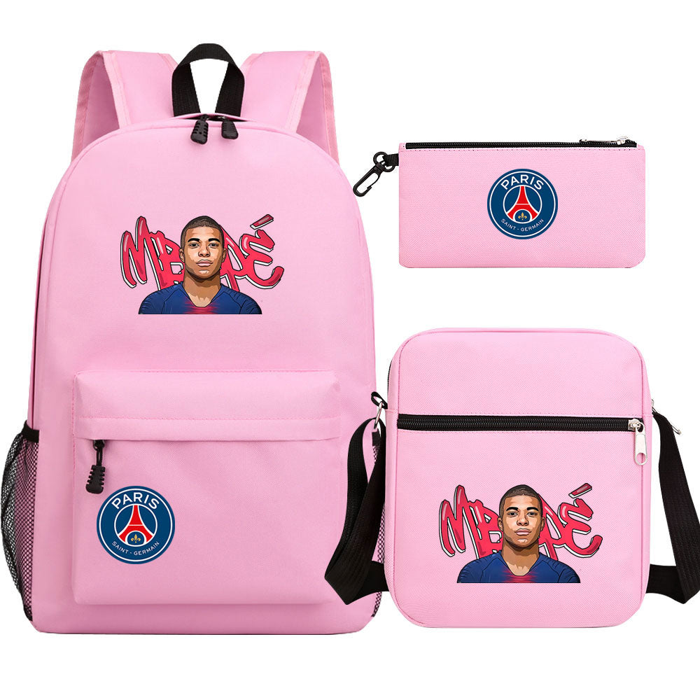 Mbappe Football Player Football Player School Backpack Shoulder Bag Pencil Bags 3pcs Set