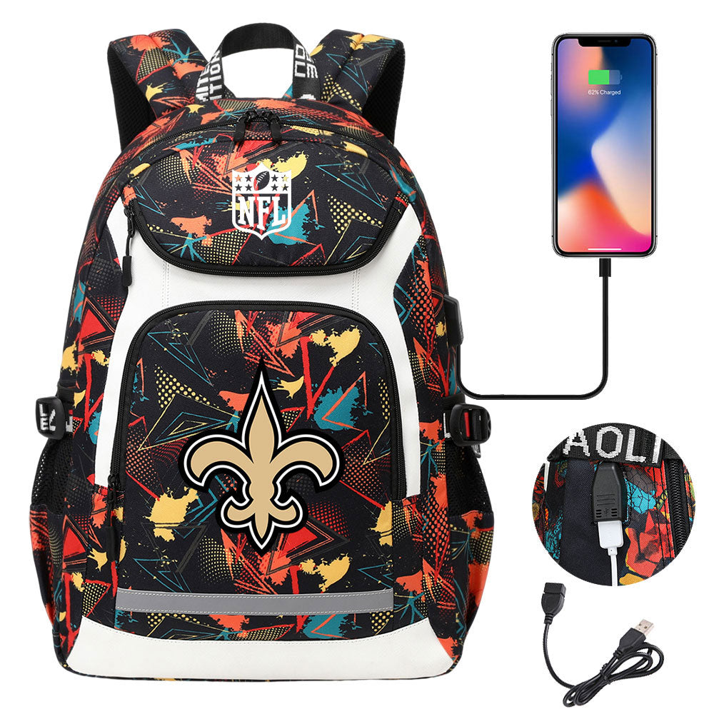 New Orleans Saints Football Rugby Backpack School Notebook Travel Bags With USB