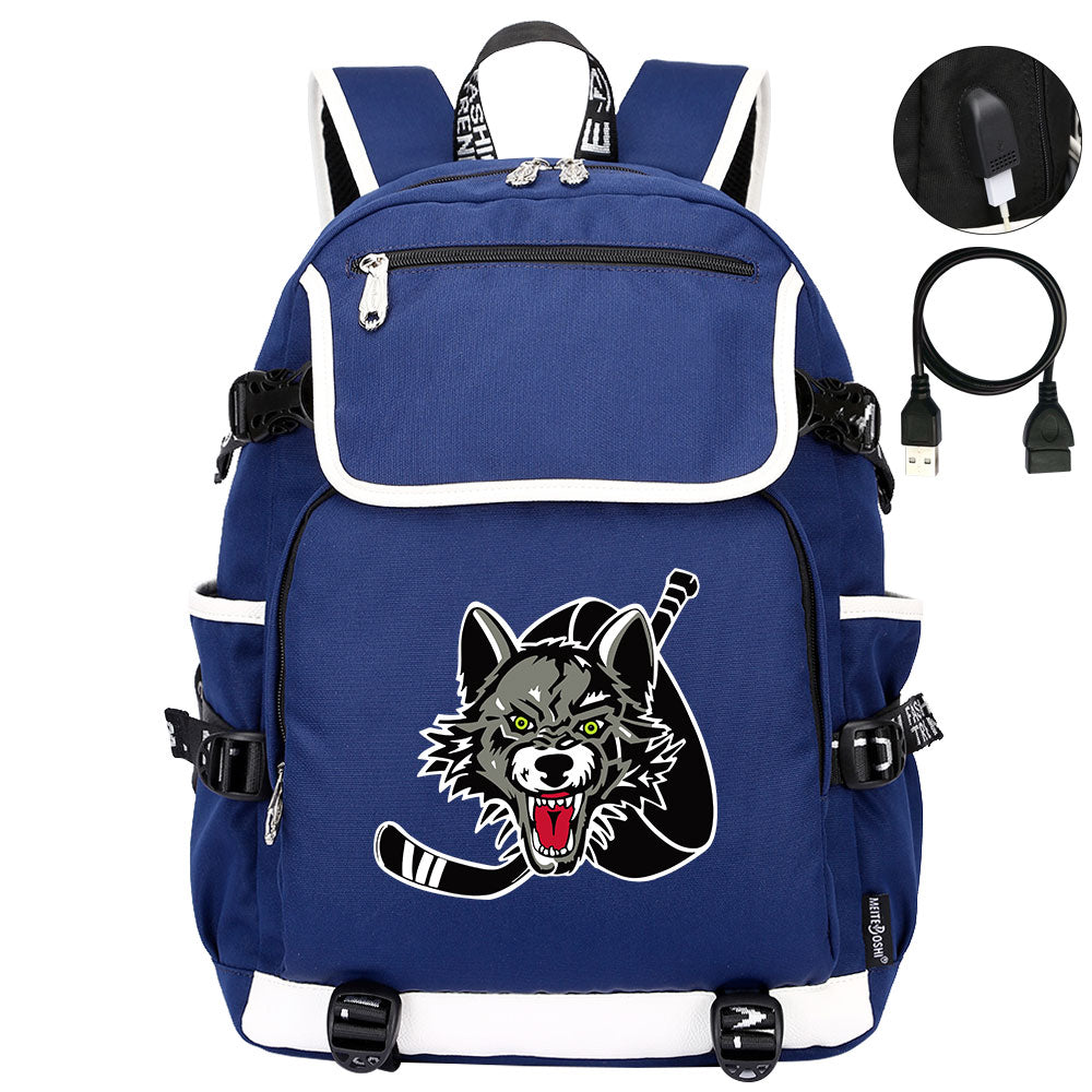 Chicago Wolves Hockey League Backpack School Notebook Travel Bag