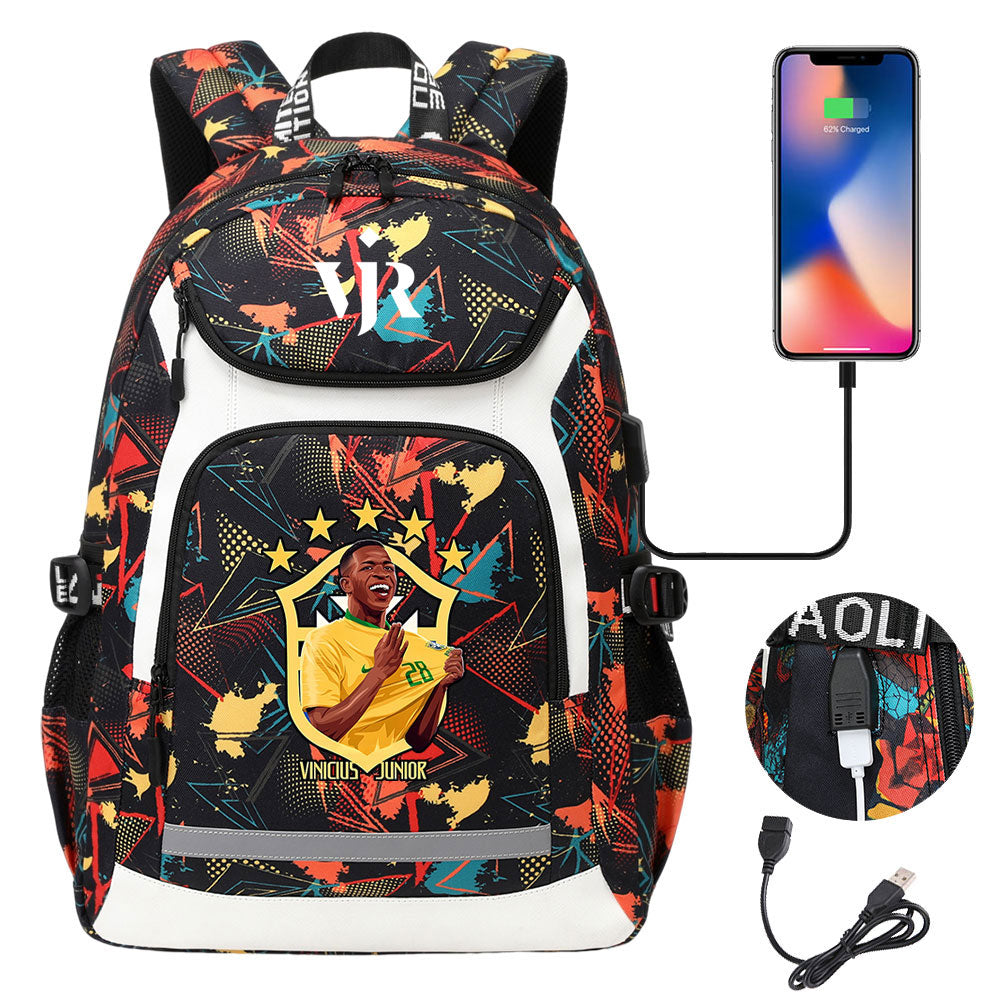 Vinicius Junior FC Backpack School Notebook Travel Bags With USB