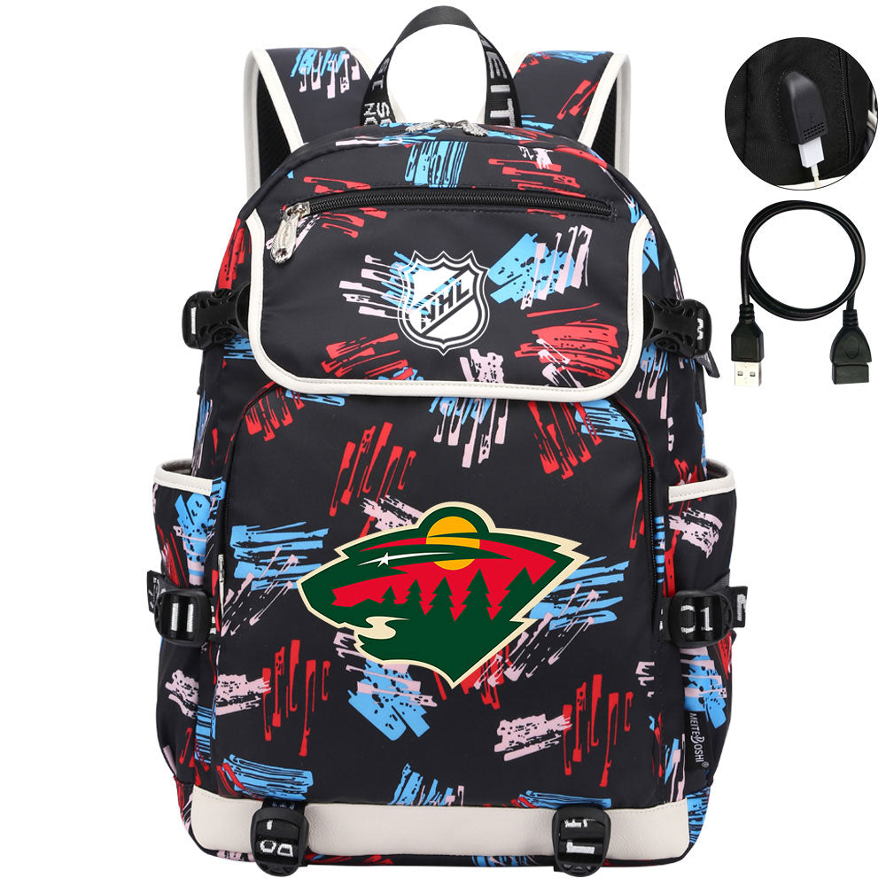 Minnesota Wild Hockey League Backpack School Notebook Travel Bag