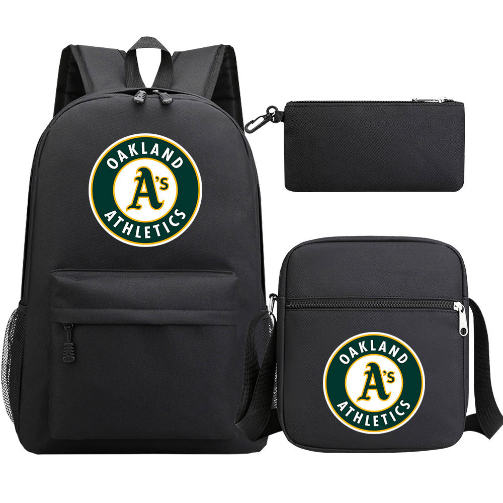 Oakland Athletics Baseball School Backpack Shoulder Bag Pencil Bags 3pcs Set