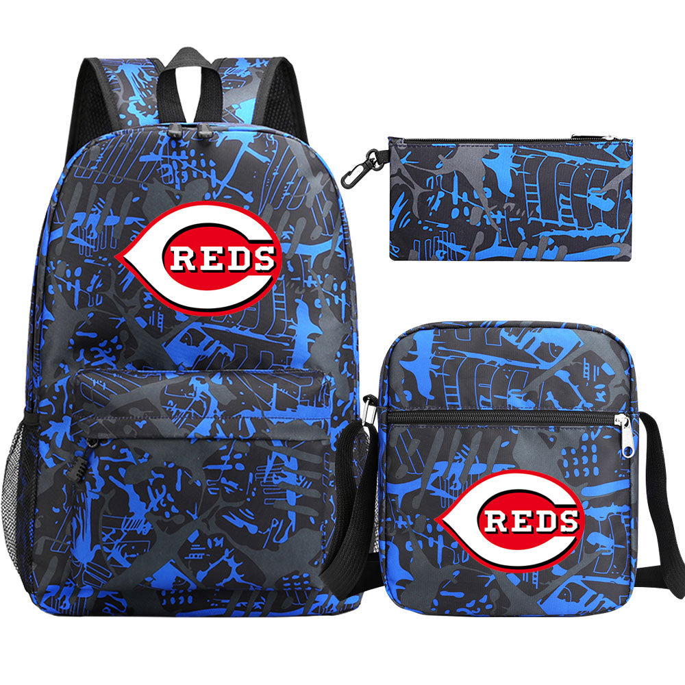 Cincinnati Reds Baseball School Backpack Shoulder Bag Pencil Bags 3pcs Set