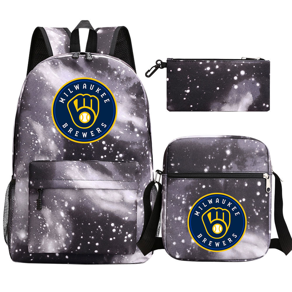 Milwaukee Brewers Baseball School Backpack Shoulder Bag Pencil Bags 3pcs Set