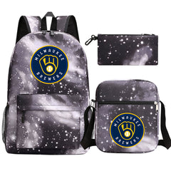 Milwaukee Brewers Baseball School Backpack Shoulder Bag Pencil Bags 3pcs Set