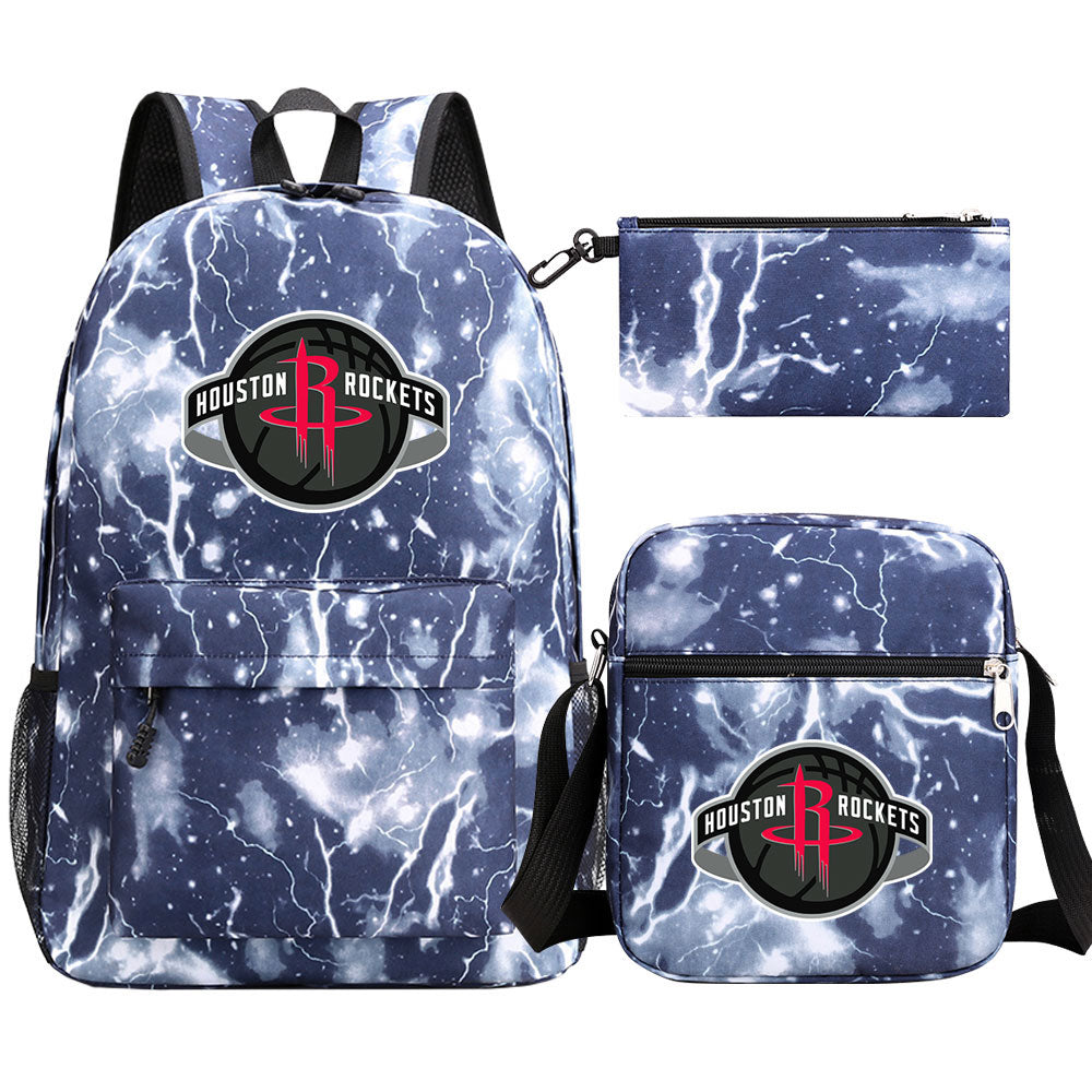 Houston Rockets Basketball School Backpack Shoulder Bag Pencil Bags 3pcs Set