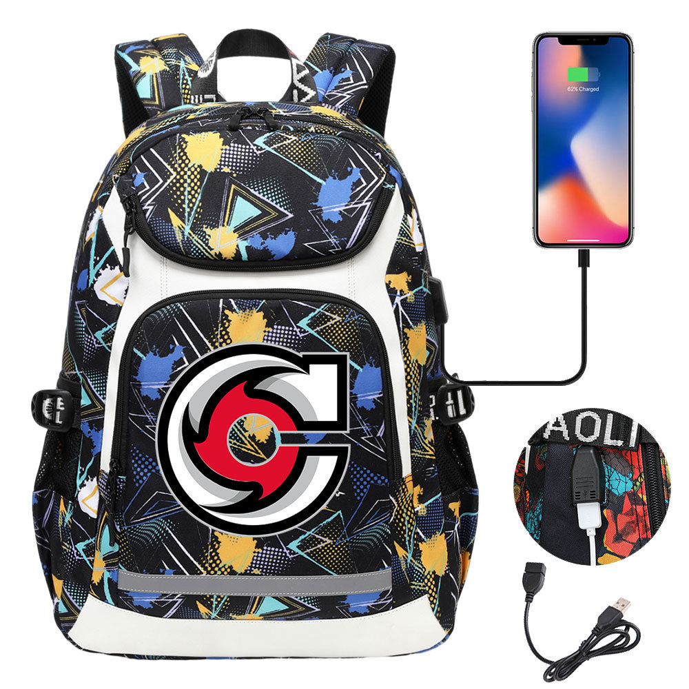 Cincinnati Cyclones Hockey Backpack School Notebook Travel Bags With USB