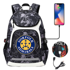 Norfolk Admirals Backpack School Notebook Travel Bags With USB