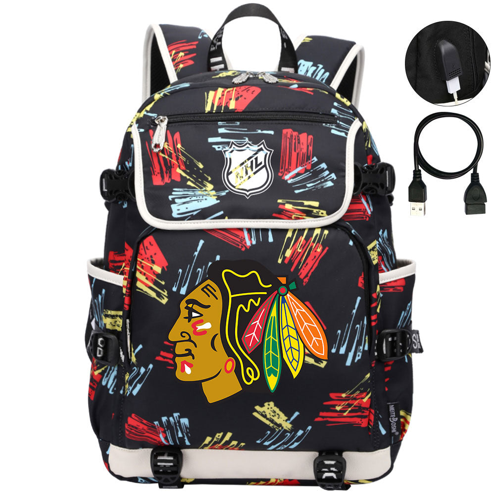 Chicago Blackhawks Hockey League Backpack School Notebook Travel Bag