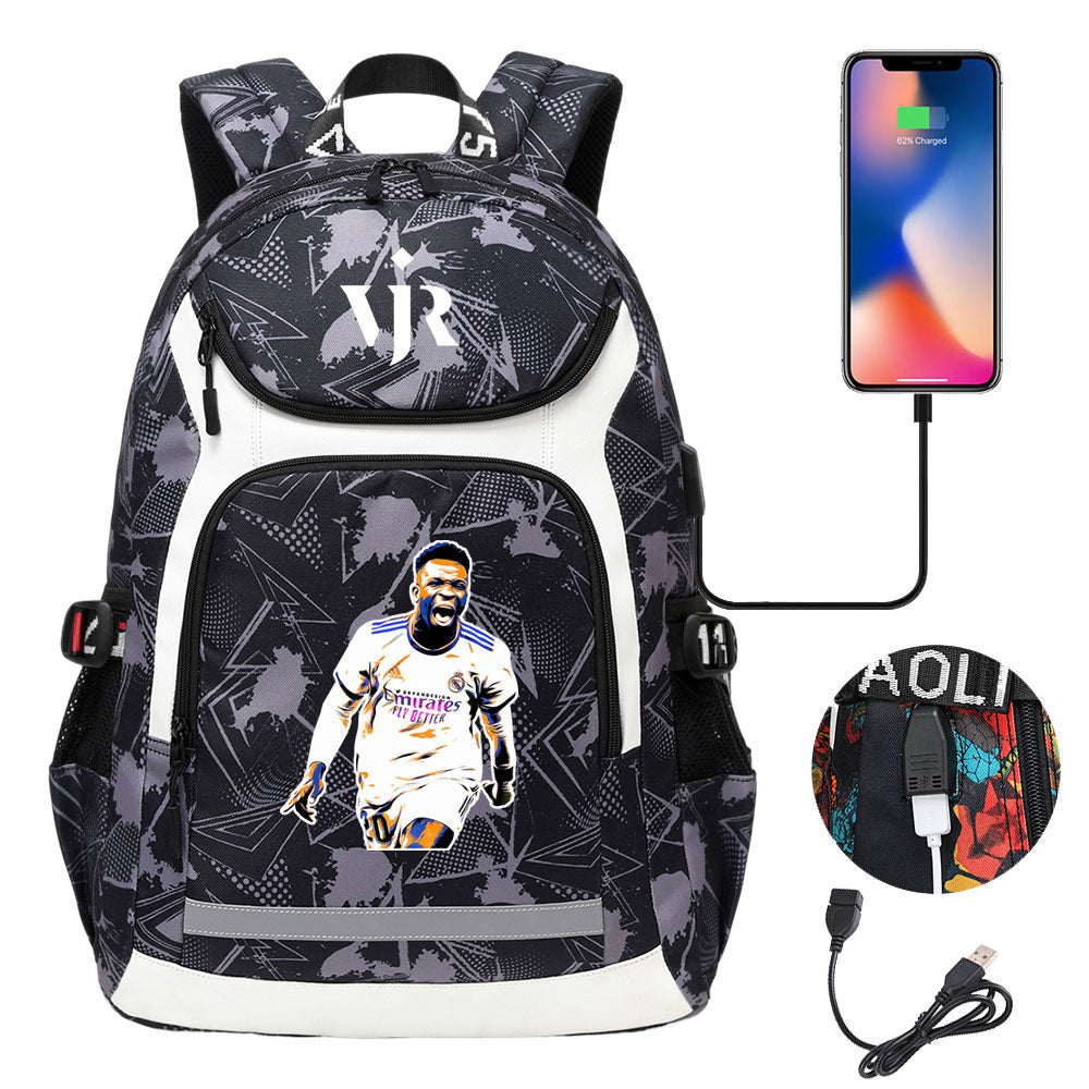 Vinicius Junior FC Backpack School Notebook Travel Bags With USB