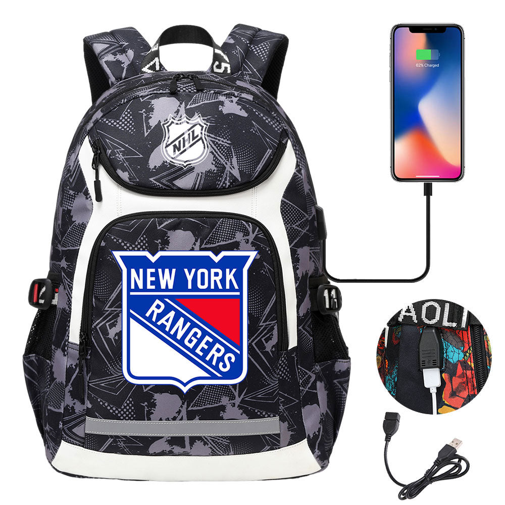 New York Rangers Hockey League Backpack School Notebook Travel Bags With USB