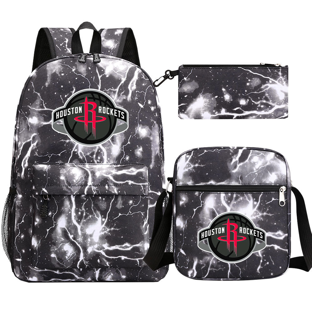 Houston Rockets Basketball School Backpack Shoulder Bag Pencil Bags 3pcs Set