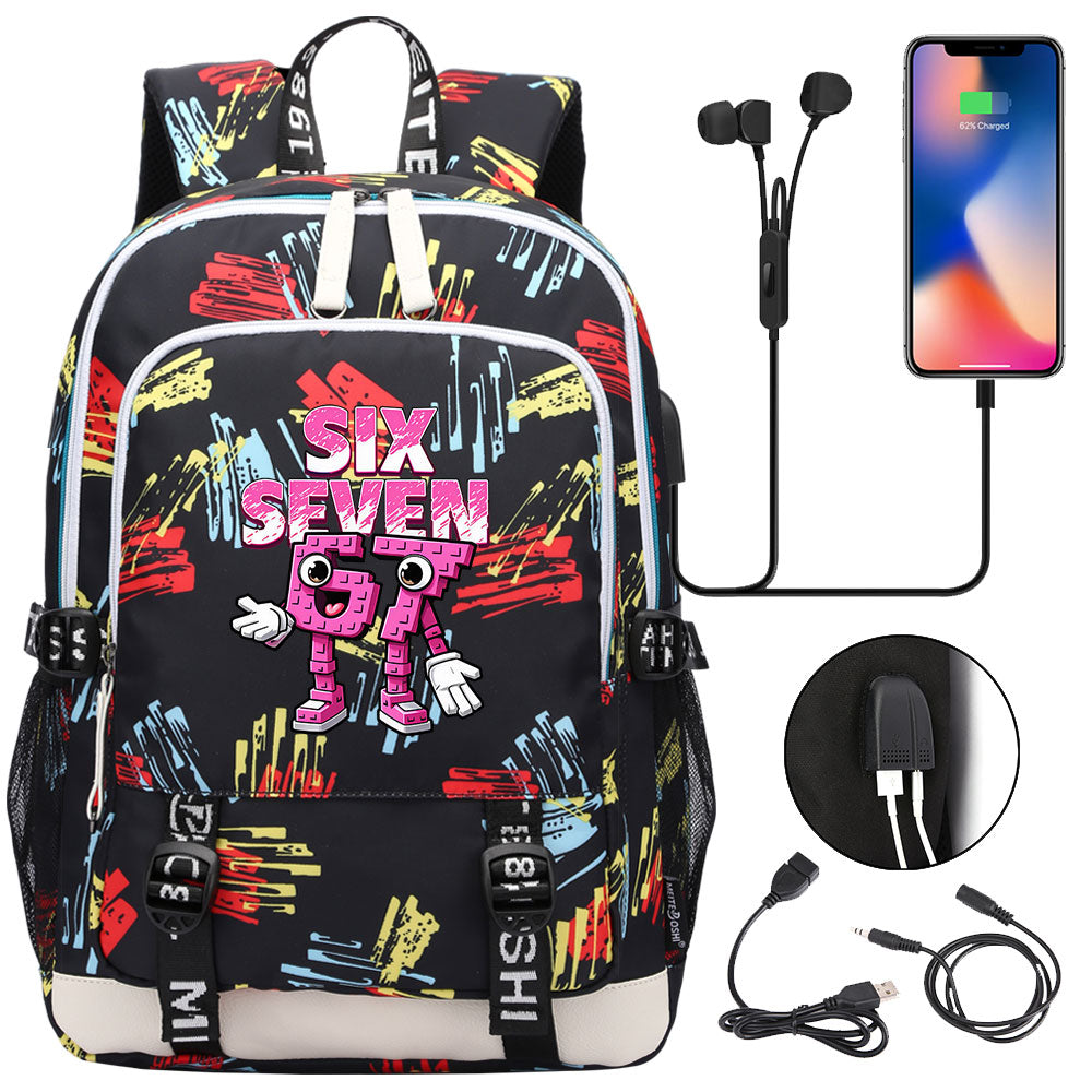Steal a Brainrot 67 USB Charging Backpack School Note Book Laptop Travel Bags