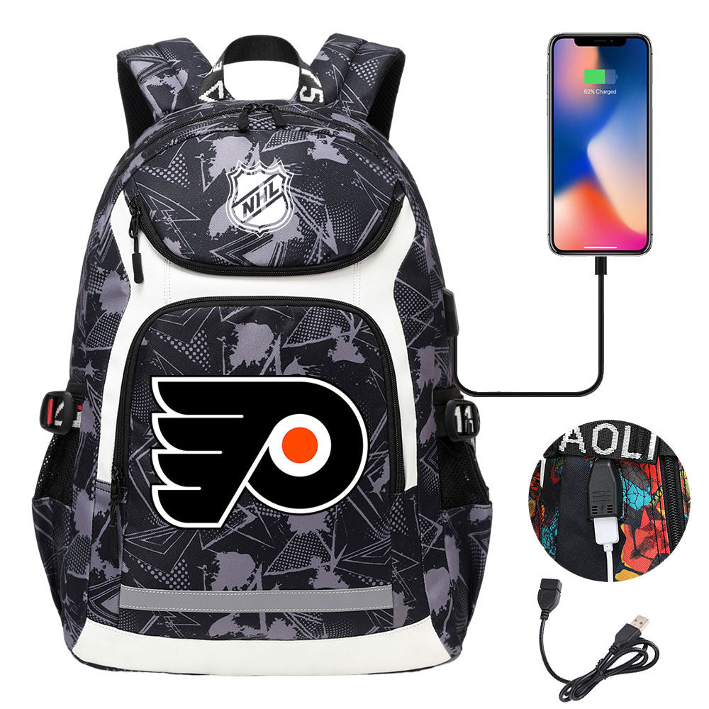 Philadelphia Flyers Hockey League Backpack School Notebook Travel Bags With USB