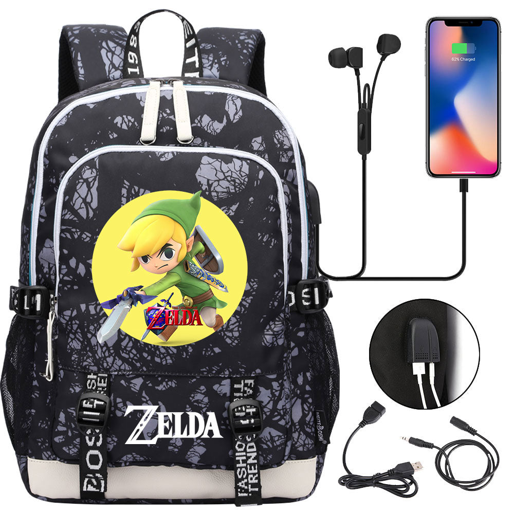 Zelda USB Charging Backpack School Note Book Laptop Travel Bags