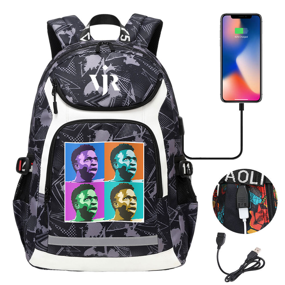 Vinicius Junior FC Backpack School Notebook Travel Bags With USB