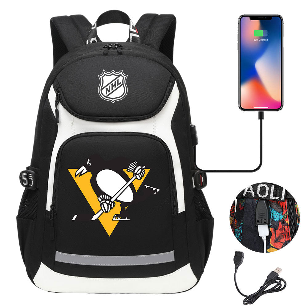 Pittsburgh Penguins Hockey League Backpack School Notebook Travel Bags With USB