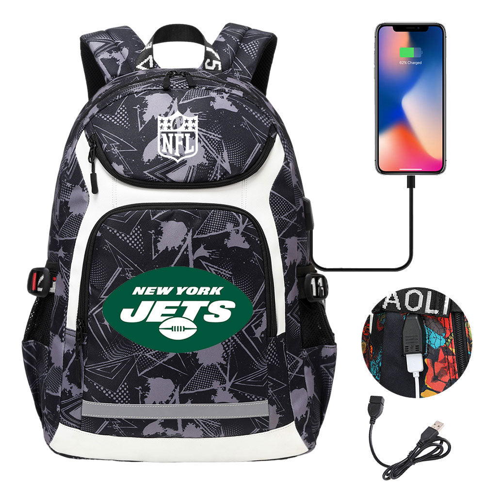 New York Jets Football Rugby Backpack School Notebook Travel Bags With USB
