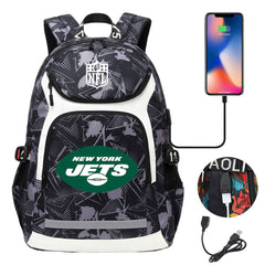 New York Jets Football Rugby Backpack School Notebook Travel Bags With USB
