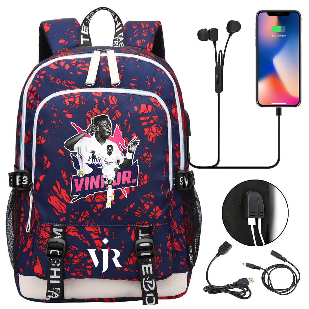 Vinicius Junior FC USB Charging Backpack School Note Book Laptop Travel Bags