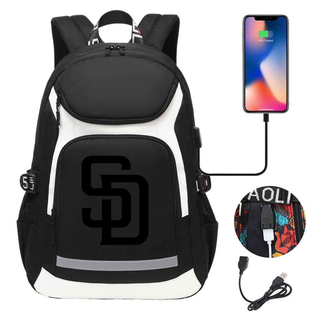 San Diego Padres Backpack School Notebook Travel Bags With USB