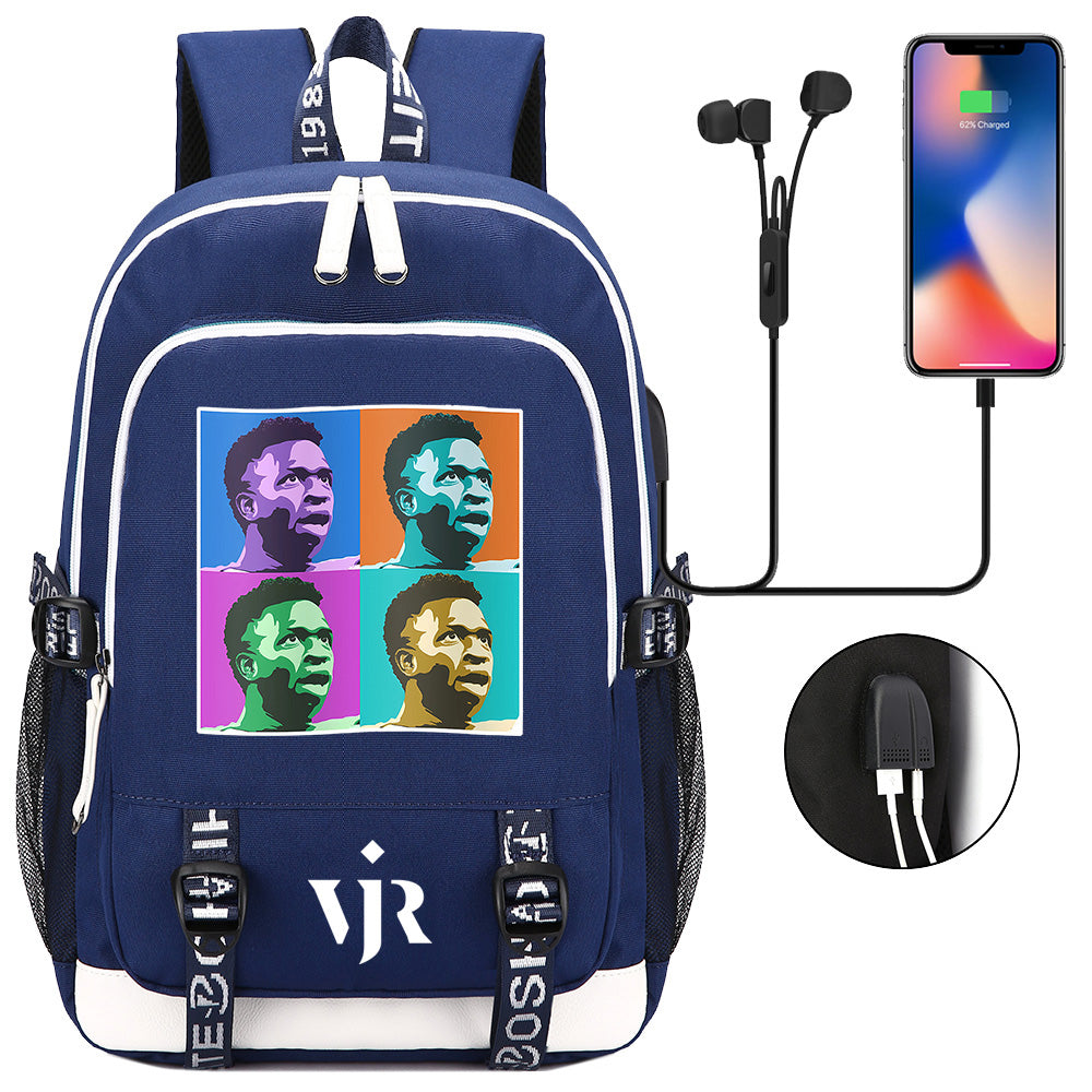 Vinicius Junior FC USB Charging Backpack School Note Book Laptop Travel Bags