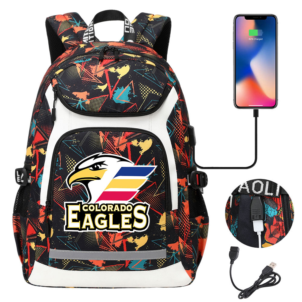 Colorado Eagles Hockey Backpack School Notebook Travel Bags With USB