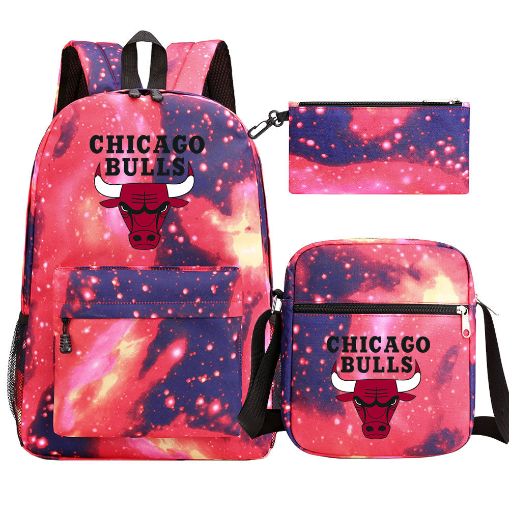 Chicago Bulls Basketball School Backpack Shoulder Bag Pencil Bags 3pcs Set