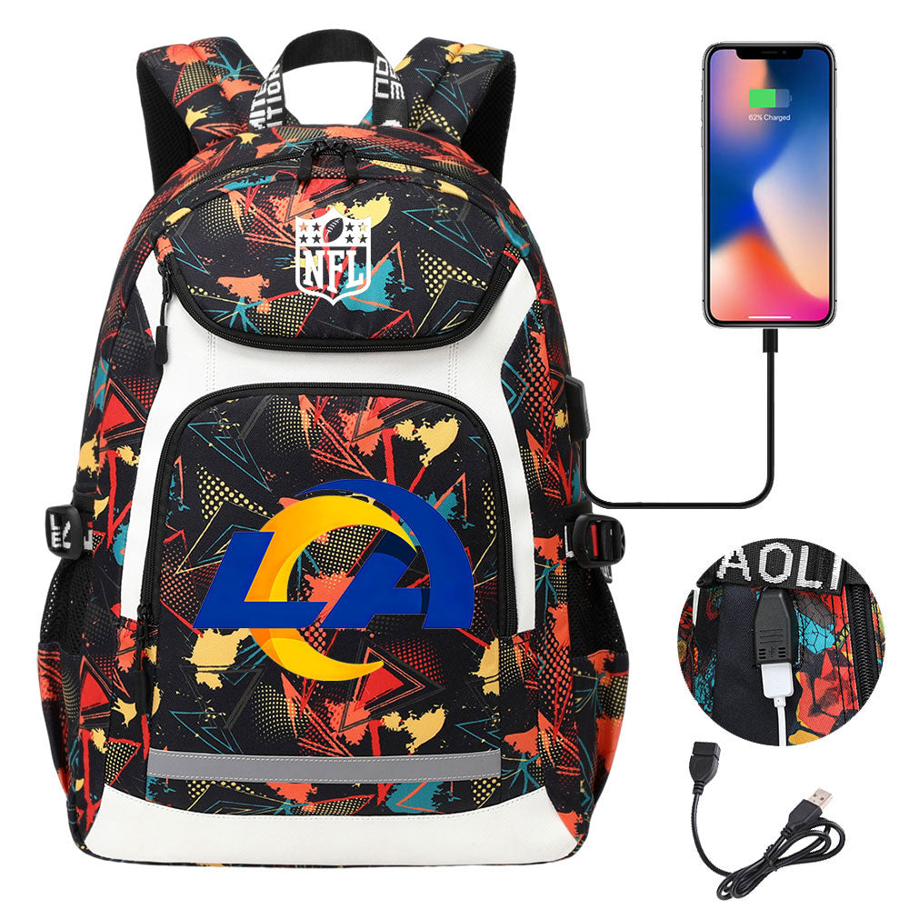 Los Angeles Rams Football Rugby Backpack School Notebook Travel Bags With USB