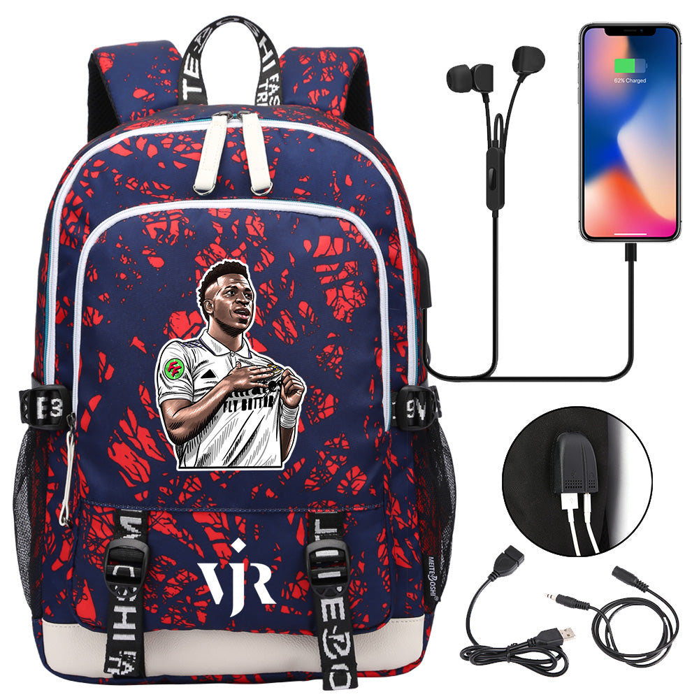 Vinicius Junior FC USB Charging Backpack School Note Book Laptop Travel Bags
