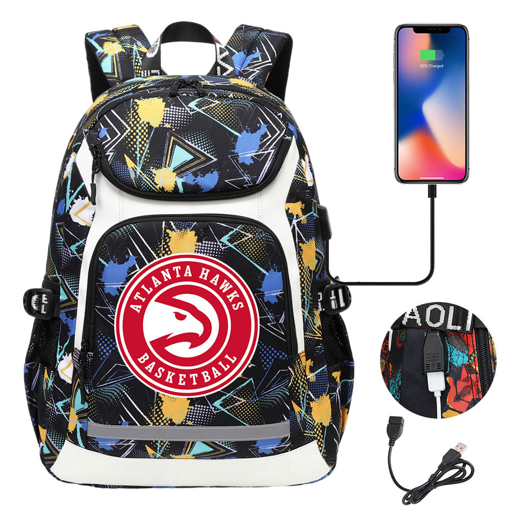 Atlanta Hawks Backpack School Notebook Travel Bags With USB
