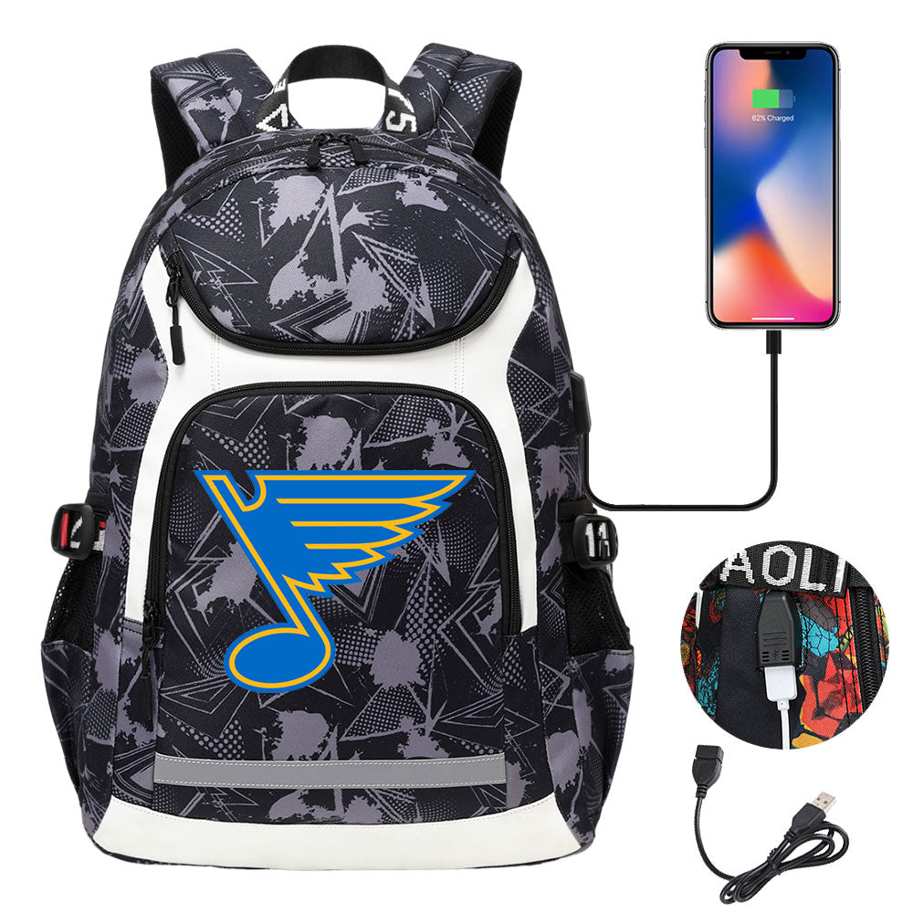 St Louis Blues Hockey League Backpack School Notebook Travel Bags With USB