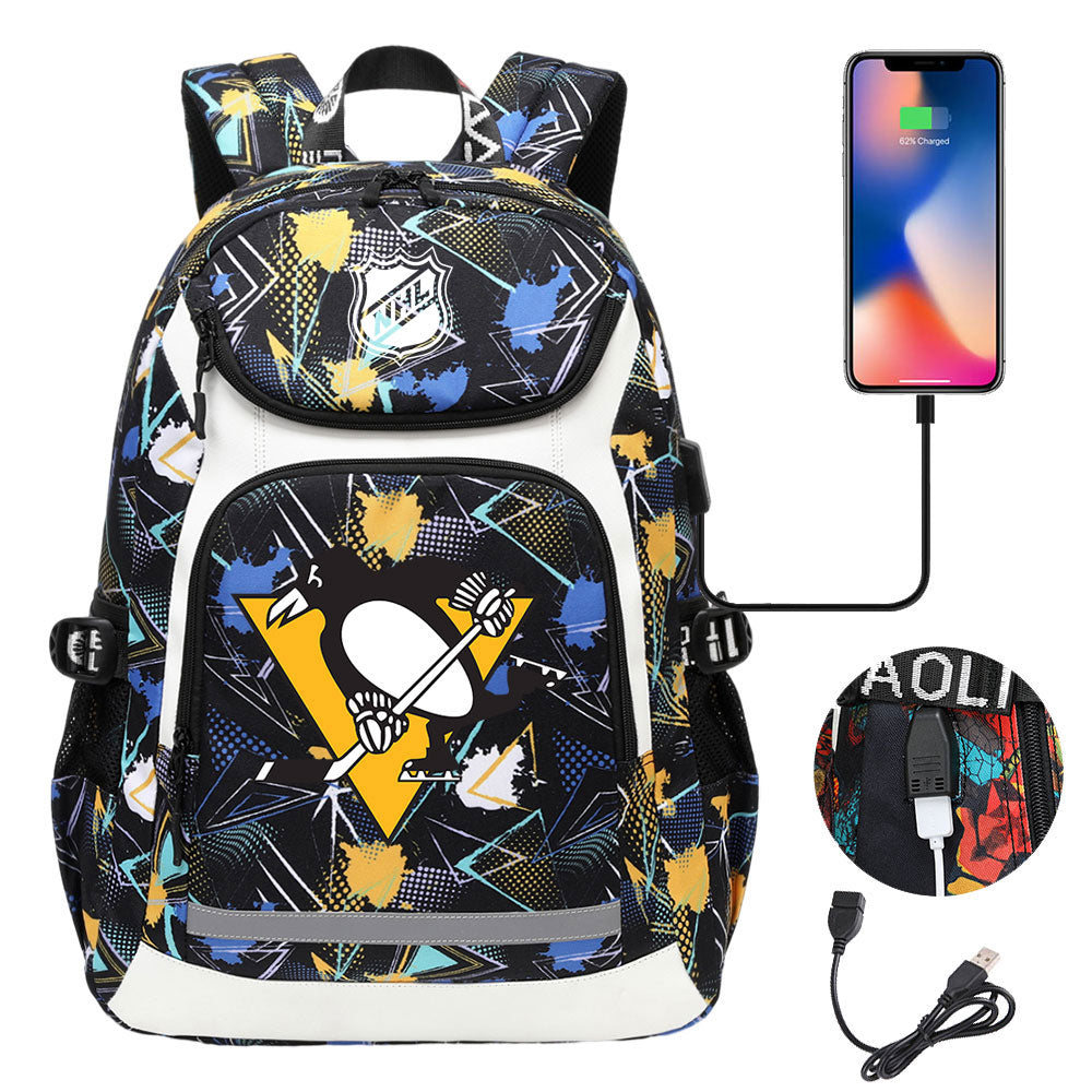 Pittsburgh Penguins Hockey League Backpack School Notebook Travel Bags With USB